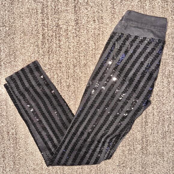 Victoria's Secret Siren Women's Black Sequin Skinny Jeans Size 4 - Picture 1 of 9